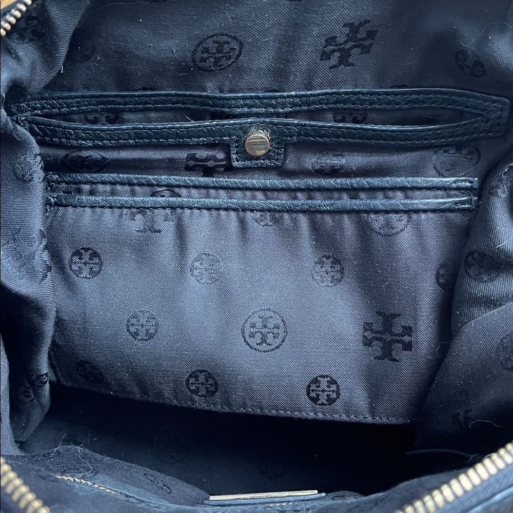 Tory Burch Bombe T Black Leather Double Handle Satchel - Picture 7 of 11